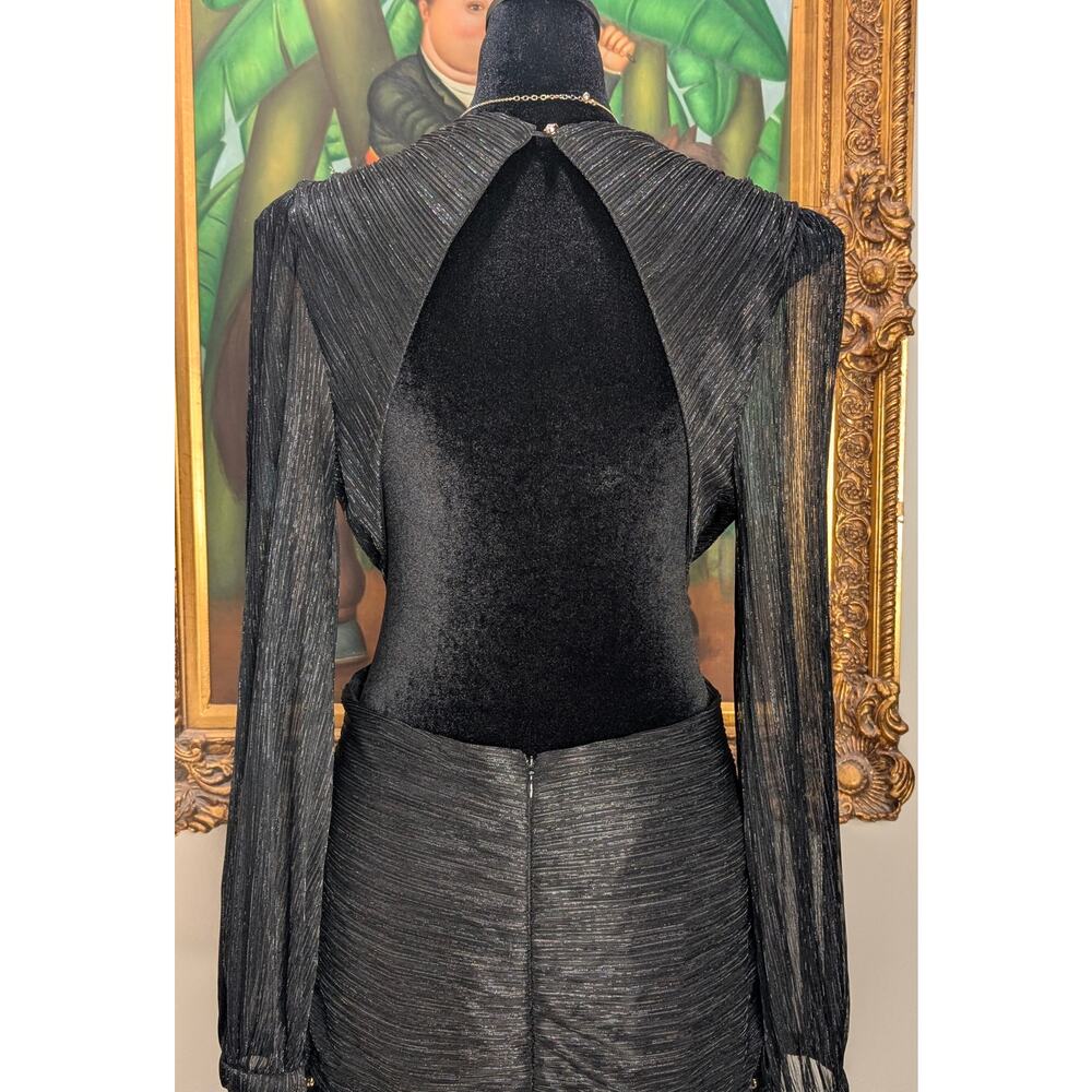 Gianni Bini Hazel Black Metallic Gown - Pleated Cutout Fall Formal Homecoming 12 - Picture 4 of 10